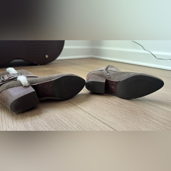 Belle Sigerson Morrison Laica Suede Shearling Fur Buckle Boot Taupe Brown 6.5 - Picture 7 of 10